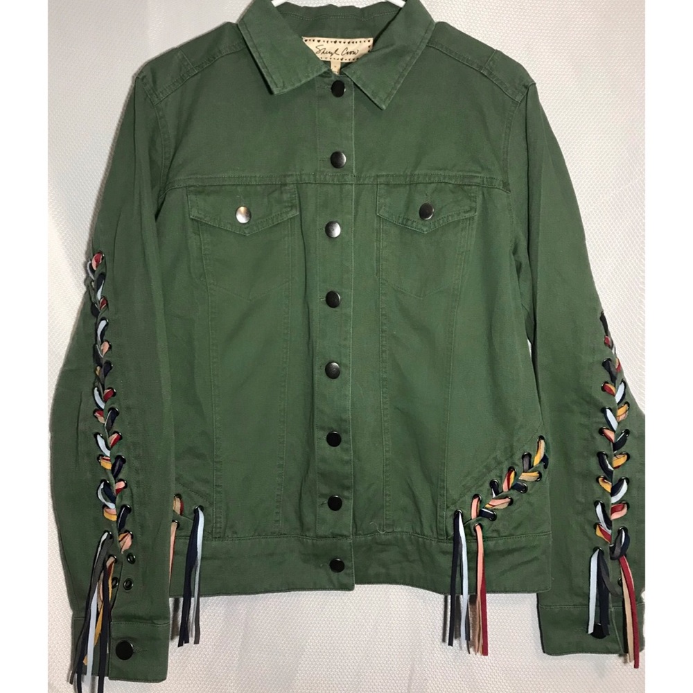 Sheryl Crow Green Braided Fringe Trucker Jacket in size M